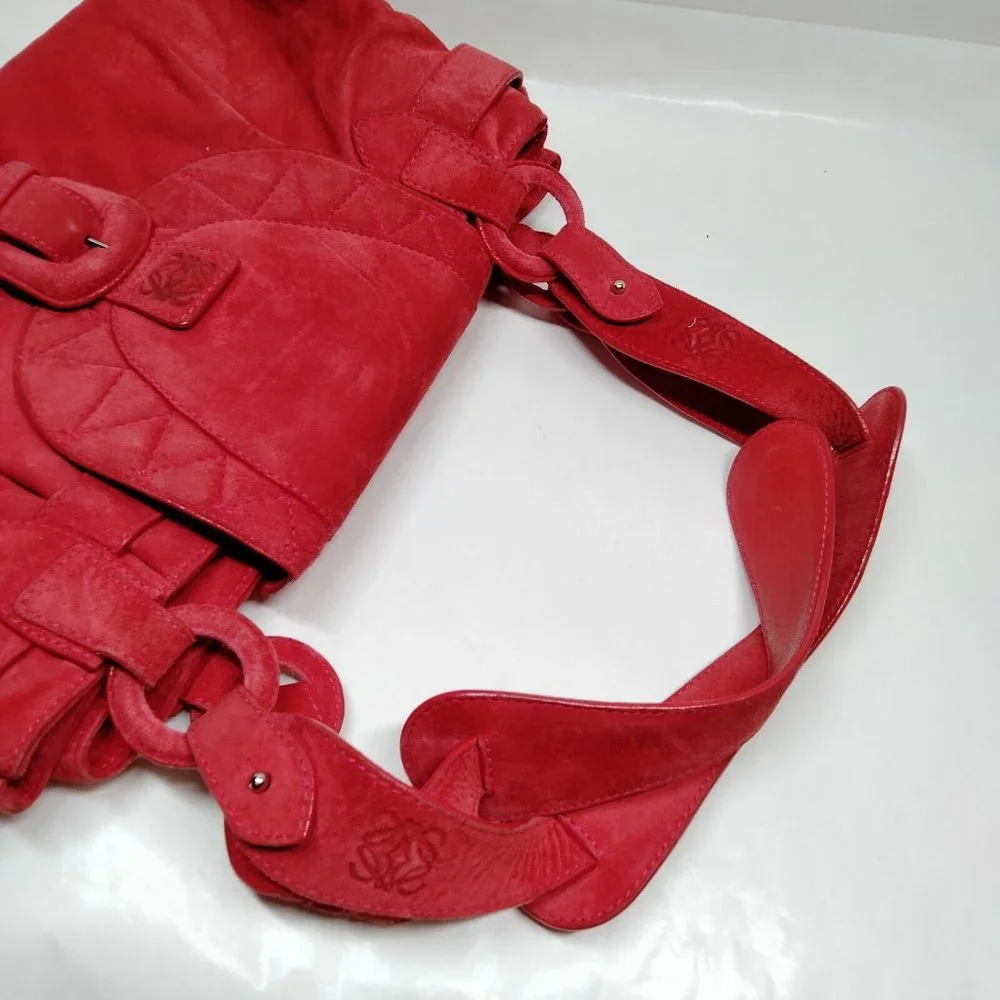 LOEWE Shoulder Bag Red Suede Leather - Picture 4 of 9